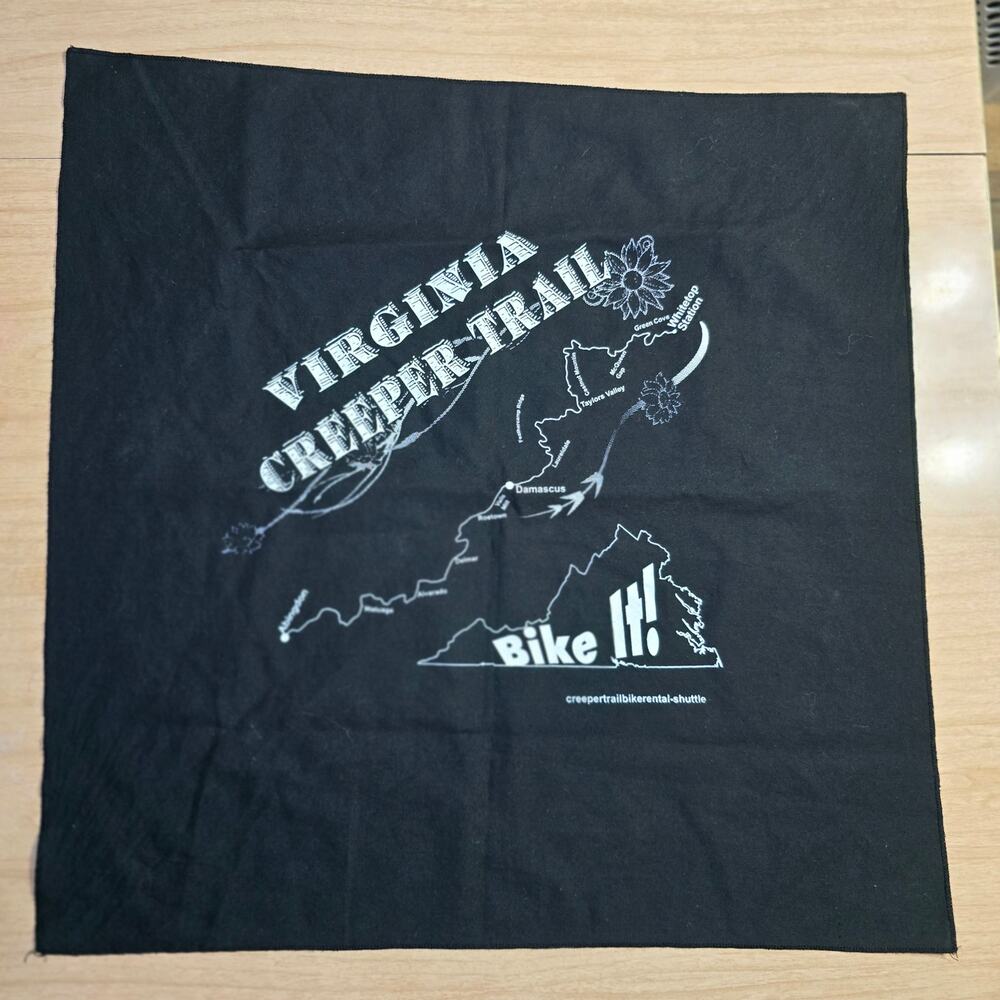 VTG Virginia Creeper Trail Map Bandana Black Bike It Souvenir Scarf Damascus VA